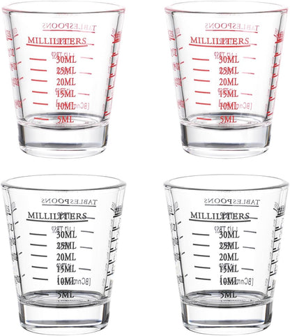 BCnmviku Espresso Shot Glasses Measuring Cup Liquid Heavy Glass for Baristas 2oz for Single Shot of Ristrettos (2 pack)