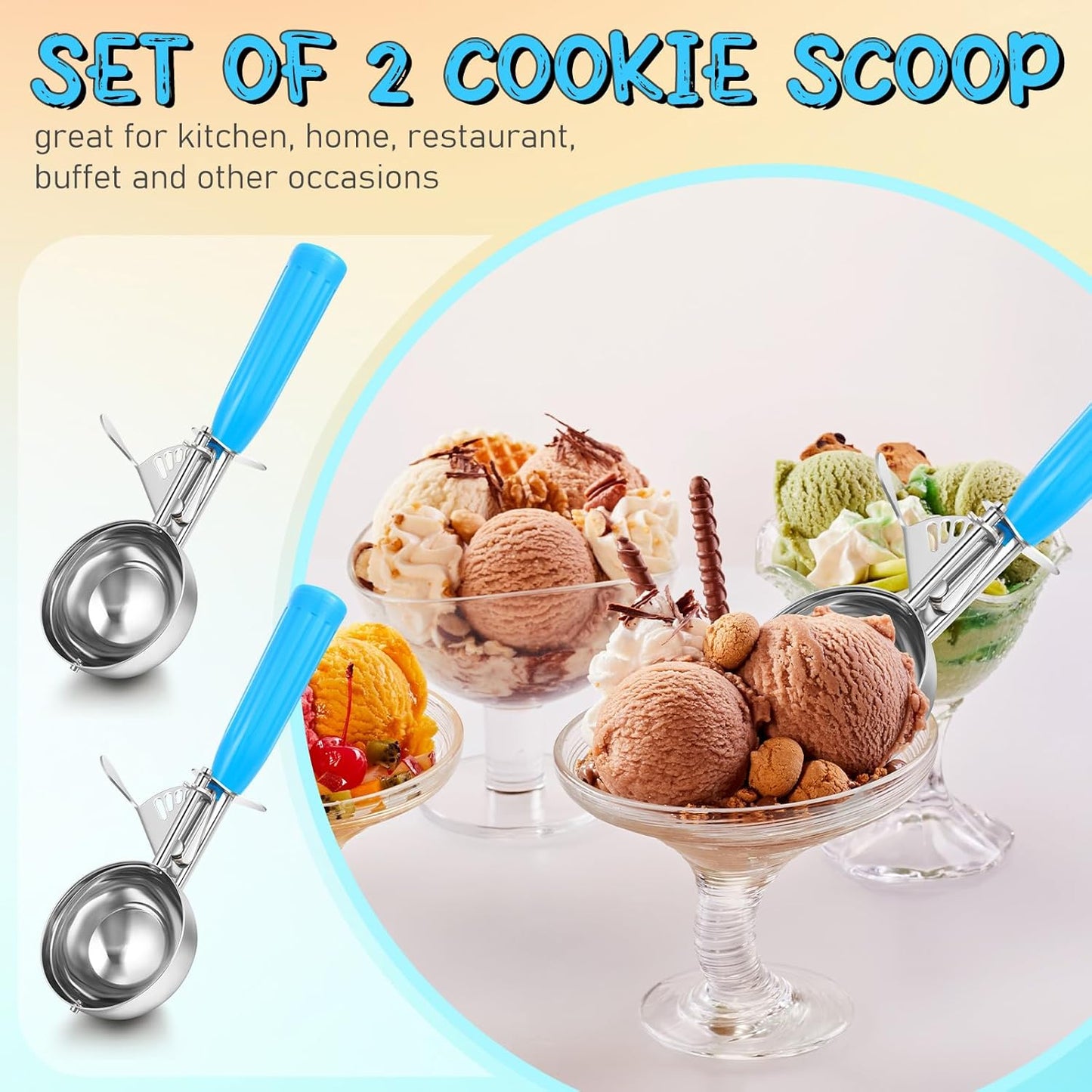 Reallnaive 2 Pcs Release Cookie Scoops Ice Cream Scooper with Trigger Release Portion Scoop Stainless Steel for Portion Control, Baking Food, Cookie Dough (0.75 oz,Purple)