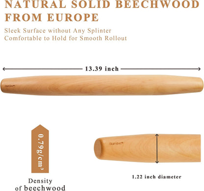 Bamber Wood Rolling Pin for Baking Wooden Rolling Dowel Stick Dough Roller for Cookie Dumpling Pastry Pizza Tortilla, 15'' by 1.5''