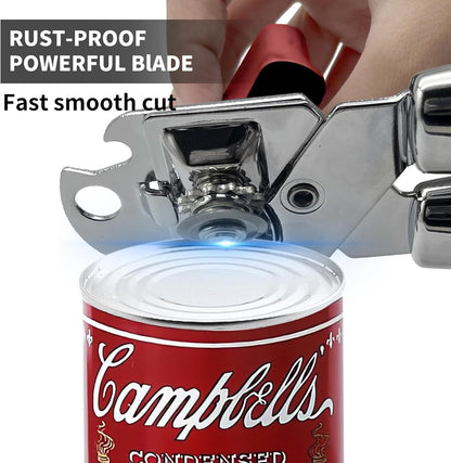 Safring Can Opener Manual with Magnet, Stainless Steel Handheld Heavy Duty Can Opener, Sharp Blade Smooth Edge, Comfortable Handle, Can Openers with Multifunctional Bottle Opener, Red