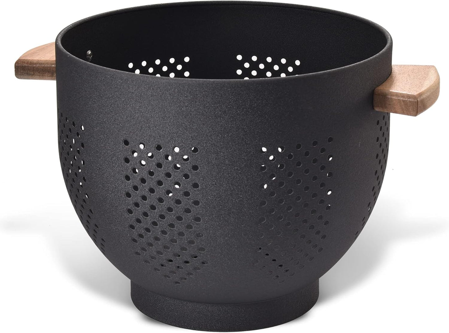 Metal Colander with Wood Handle and Stable Base, 5.5 Quart Powder Coated Steel Kitchen Strainer Basket for Draining Pasta, Vegetable and fruit,Cream