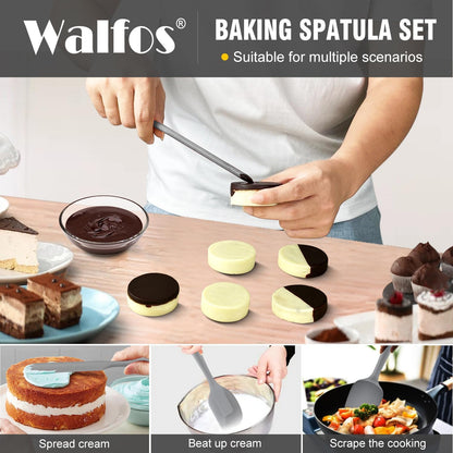 Walfos Silicone Spatula Set of 5 - (600°F) High Heat Resistant Kitchen Scraper Spatulas, One-Pieces Seamless Design, Perfect for Cooking Mixing & Baking - BPA Free and Dishwasher Safe,black
