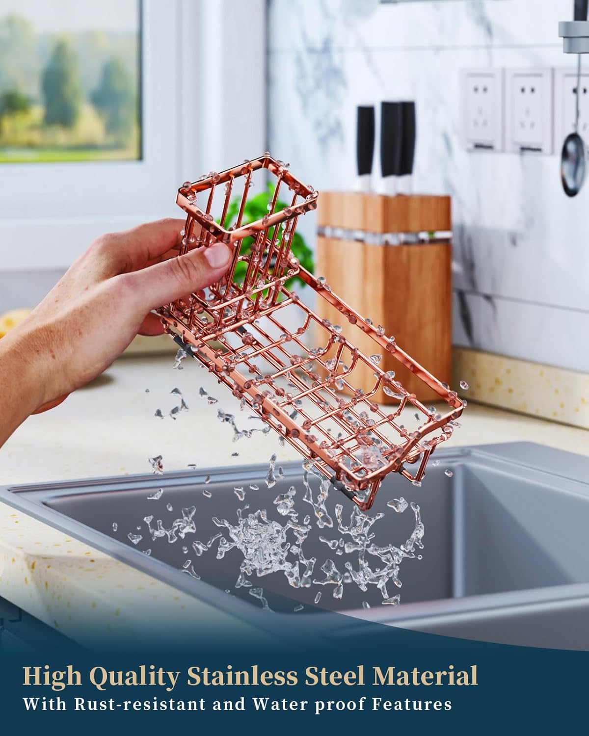 Consumest Sponge Holder for Kitchen Sink - Kitchen Sink Caddy Organizer with Removable Drip Tray for Countertop Dish Soap Dispenser Brush Storage Accessories 304 Stainless Steel - Black