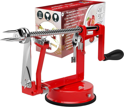 ARSUK Apple Peeler Corer Slicer with Suction Base – 3-in-1 Heavy Duty Cast Iron Hand Crank Machine for Potatoes & Pears – Stainless Steel Blades, Adjustable Arm, Quick Peeling & Spiral Slicing Tool