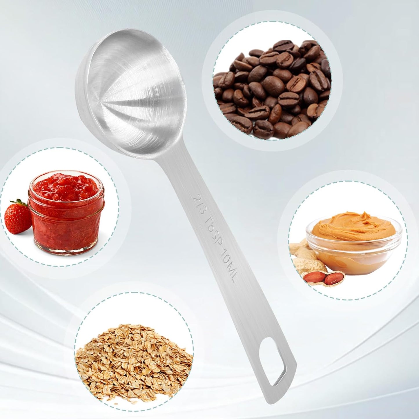 2Pcs 2/3 Tablespoon (2/3 Tbsp | 2 Tsp | 10 Ml | 10 Cc) Stainless Steel Measuring Spoons, 2 Teaspoon Metal Single Measuring Spoon for Measuring Coffee Powder, Grains and Loose Tea