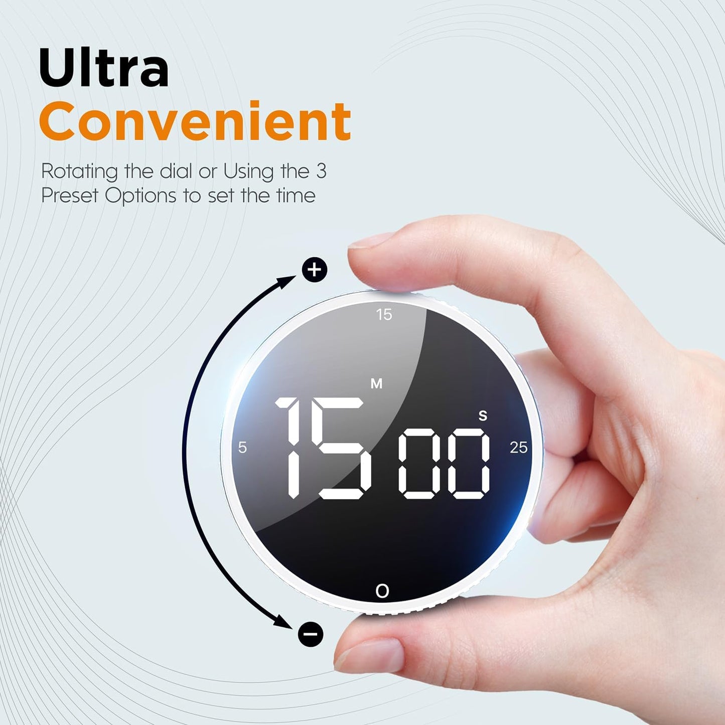Upgrade Digital Kitchen Timer - Magnetic Countdown Countup Visual Pomodoro Timer with Large LED Display, 3-Preset Times (5, 15, 25), 3 Volume Levels, Ideal for Cooking, Baking and Fitness (1, Black)