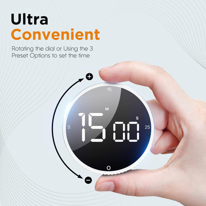 Upgrade Digital Kitchen Timer - Magnetic Countdown Countup Visual Pomodoro Timer with Large LED Display, 3-Preset Times (5, 15, 25), 3 Volume Levels, Ideal for Cooking, Baking and Fitness (1, Black)