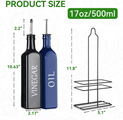 Vakoo Oil and Vinegar Dispenser Set - 17oz/500ml, Extra Thick Glass, Leak-Proof, Olive Oil Dispenser Bottle for Kitchen (White Black)