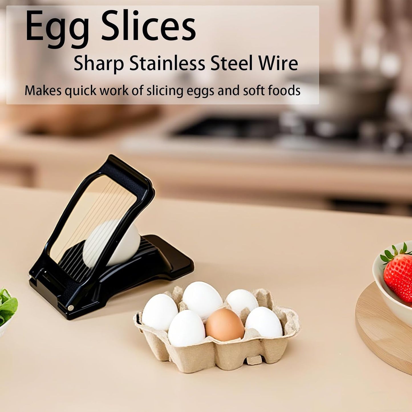 Hard-Boiled Egg Slicer, Strawberry Slicer, Stainless Steel Wire, Suitable for Hard-Boiled Eggs, Strawberries, Butter, Kiwis, Heavy-Duty Aluminum Tomato Sliver