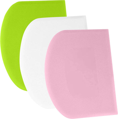 SURDOCA Dough Scraper Bench Scraper - 3P 4.7x3.7" Plastic Flexible Bowl Scraper, Sharp Edge & Angles Cake Scraper. Non-Slip Bakeware Decorating Tools Sculpting & Modeling Tools - Pure White - Colors B