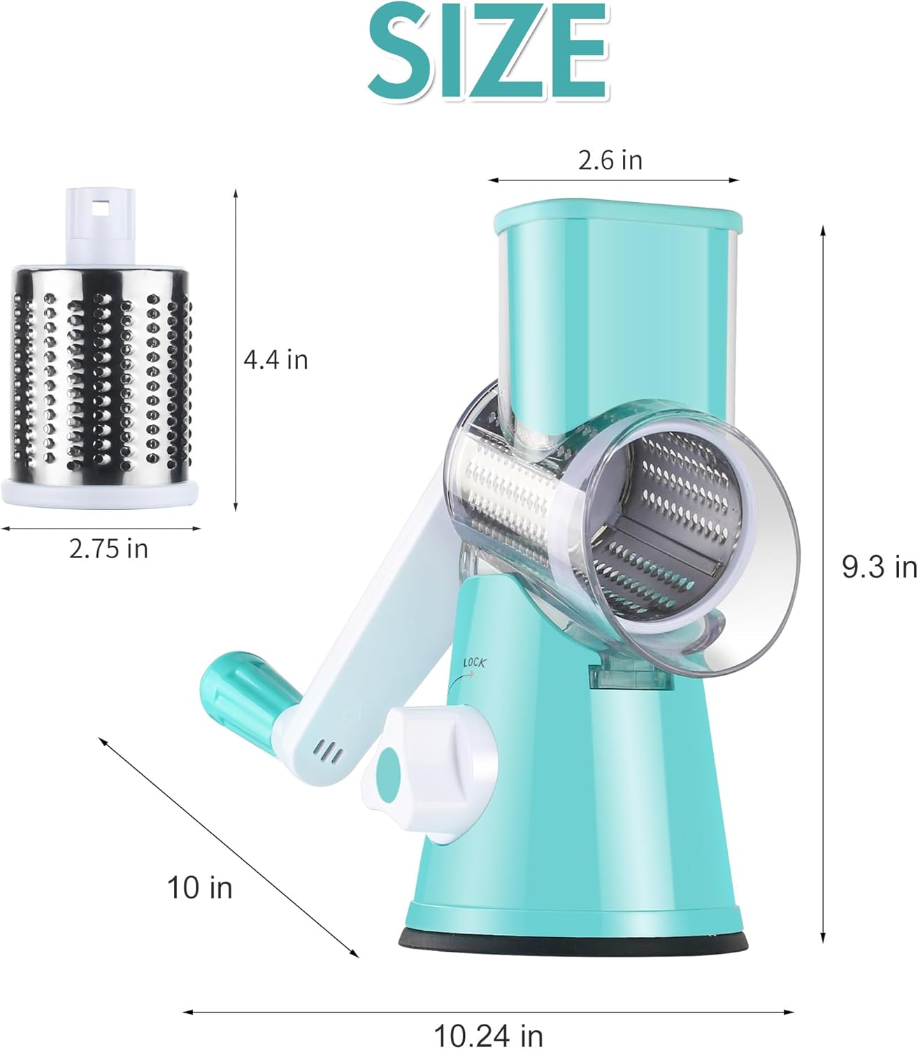 Ourokhome Rotary Cheese Grater Hand Crank, Kitchen Shredder Speed Mandolin Slicer Nut Grinder with Handle and Drum Blades for Cheese, Vegetable, Walnut, Chocolate, Potato, Carrot, 3 Blades, Dark Blue