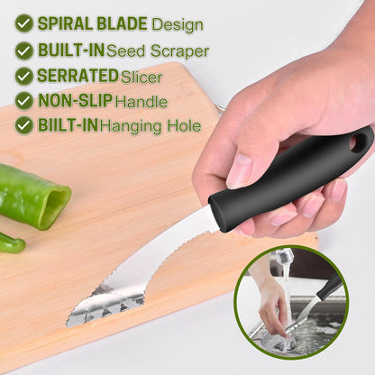 Rainspire 2-in-1 Jalapeno Corer, Stainless Steel Pepper Seed Remover with Serrated Edges, Comfortable Rubber Handle - Black