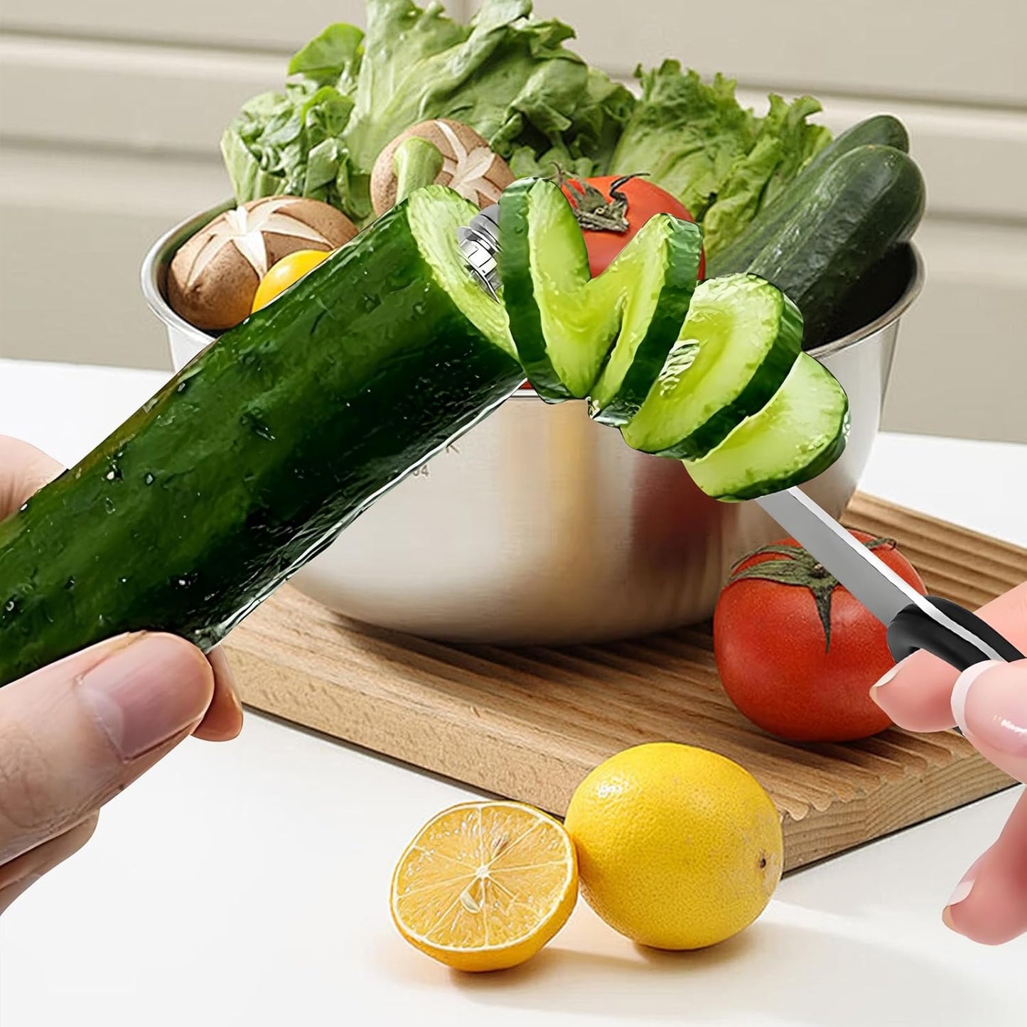 Stainless Steel Flower Curler, Piranha Spiral Cutter Tools, Stainless Steel Kitchen Tools, Easy to Clean Suitable for Cutting Zucchini Potatoes Cucumbers Carrots