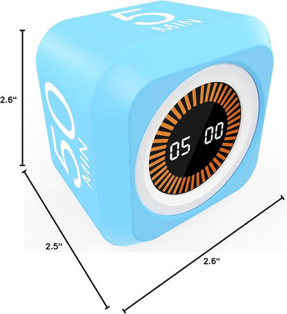 Rotating Cube Pomodoro Visual Timer 5, 25, 10 50 Minutes Preset, Rechargeable Desk Productivity Flip Custom Countdown Timer w/Silicone Cover, Silent Mode for ADHD Study, Work, School(Orange)