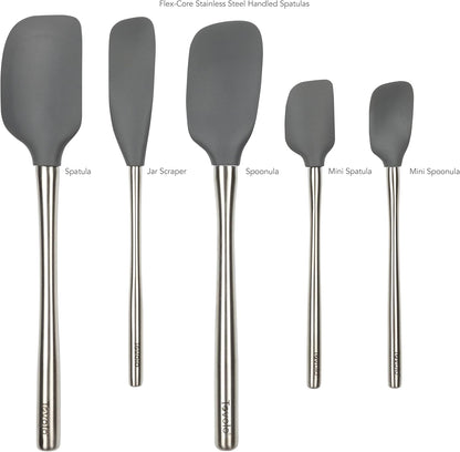 Tovolo Stainless Steel Handled Silicone Spatula Set of 5 White, Dishwasher Safe Kitchen Spatula Set for Cooking Baking, Non Toxic BPA Free Silicone Spatula set with Metal Steel Handle