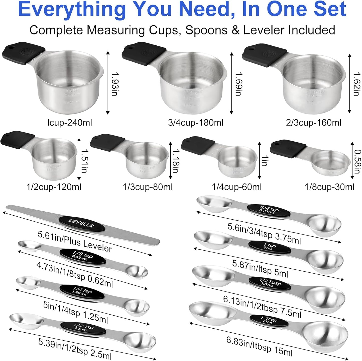 Magnetic Measuring Cups and Spoons Set, Kitchen Measuring Tools for Cooking and Baking