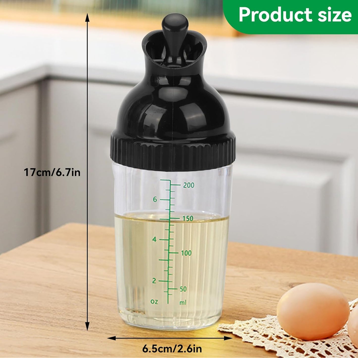 HERCHR Salad Dressing Shaker, Salad Dressing Shaker Container with Pour Spout for Making, Mixing, Sauces, Dripless Pour, Soft Grip 200ml(Black)