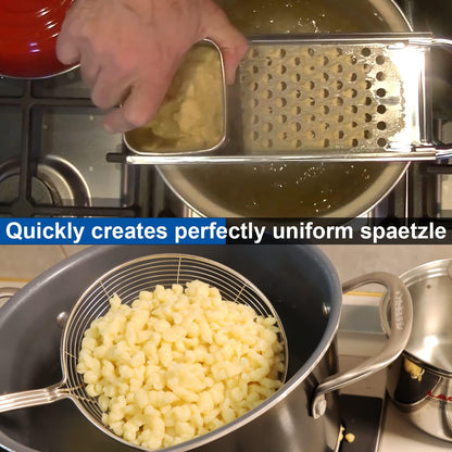 KEISSCO Stainless Steel Spaetzle Maker with Comfort Grip Handle, Homemade Traditional German Egg Noodle Dumpling Making Tool Set