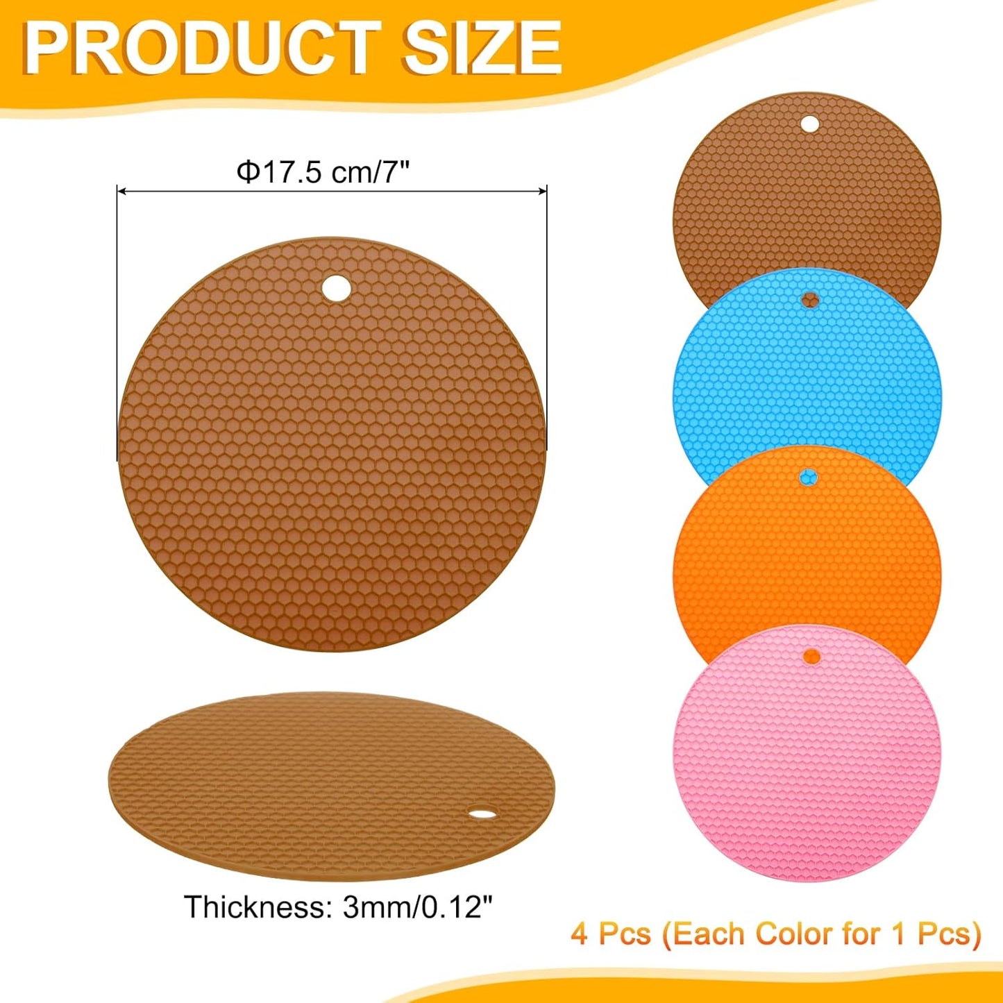 uxcell 4pcs Silicone Jar Opener Pads, 17.5cm/7" Texture Can Opener Multipurpose Round Bottle Lid Opener Non-Slip Coasters for Weak Hands Seniors Children, Black