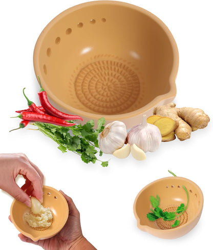 Herb Stripper & Garlic Grater, 2-In-1 7-Hole Design Herb Stripper Bowl, Built-in Garlic Grater Plate for Kale, Chard, Collard Greens, Thyme, Basil, Rosemary (Red)