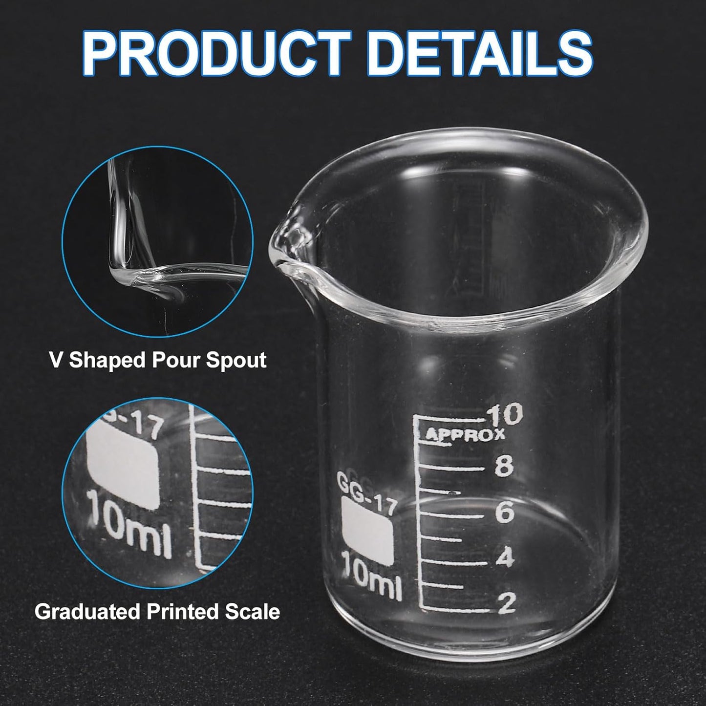 PATIKIL 250ml Glass Beaker, 2 Pack Measuring Glass Beaker Graduated Borosilicate Lab Cups Mug Low Form Heat Safe Transparent with 50pcs Wood Sticks for Laboratory Science Kitchen Liquids