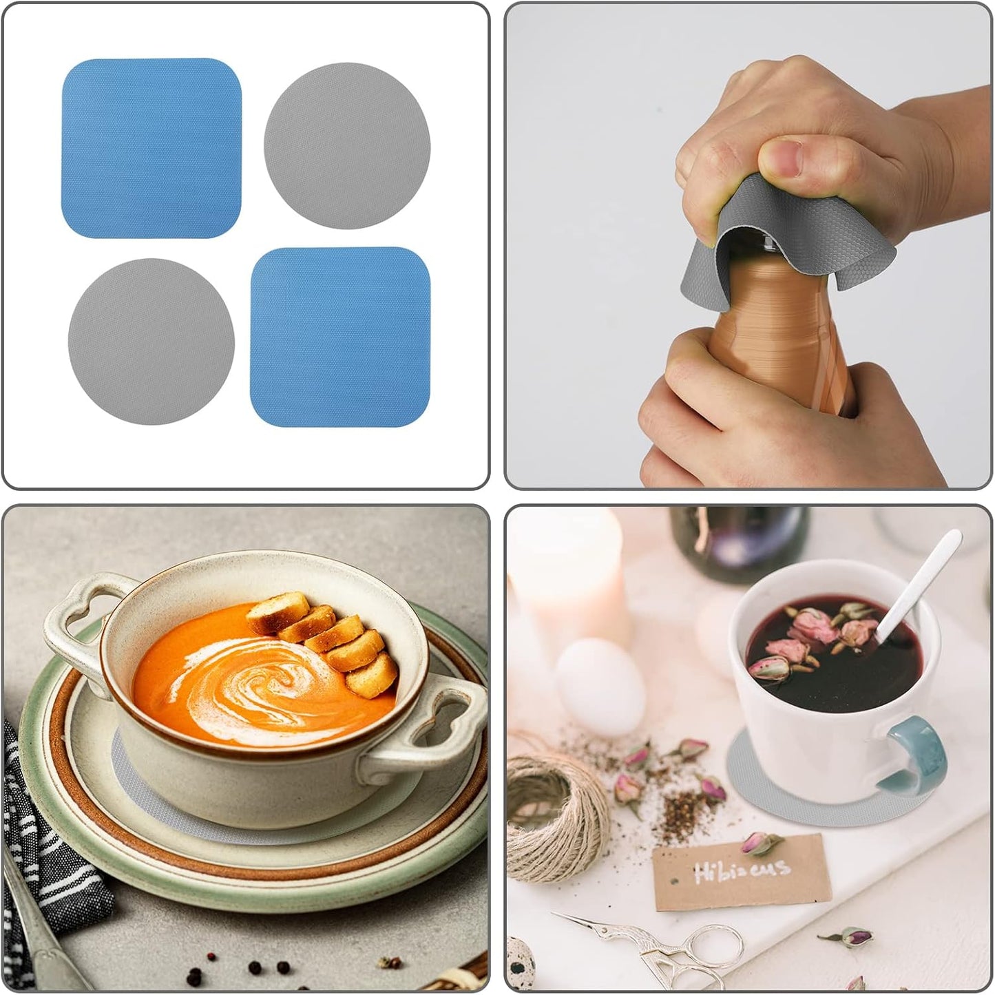 LUTER 4pcs Jar Opener, Rubber, Multi-function Silicone Bottle Opener for Seniors with Weak Hands Lid Cap Gripper Pads Kitchen Coasters Gadgets(Light Blue, Green)