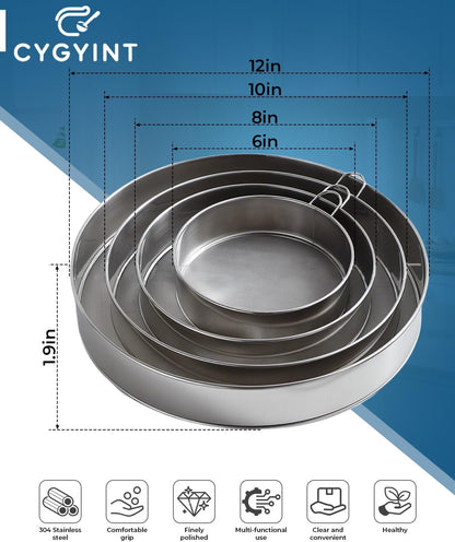 4Pcs Fine Mesh Flour Sifters, 4'' 6'' 8'' 10'' Fine Mesh Drum Sieve Strainer Set 60 Mesh Round Baking Sifter for Cakes, Bread, Pastries & Kitchen Baking Supplies