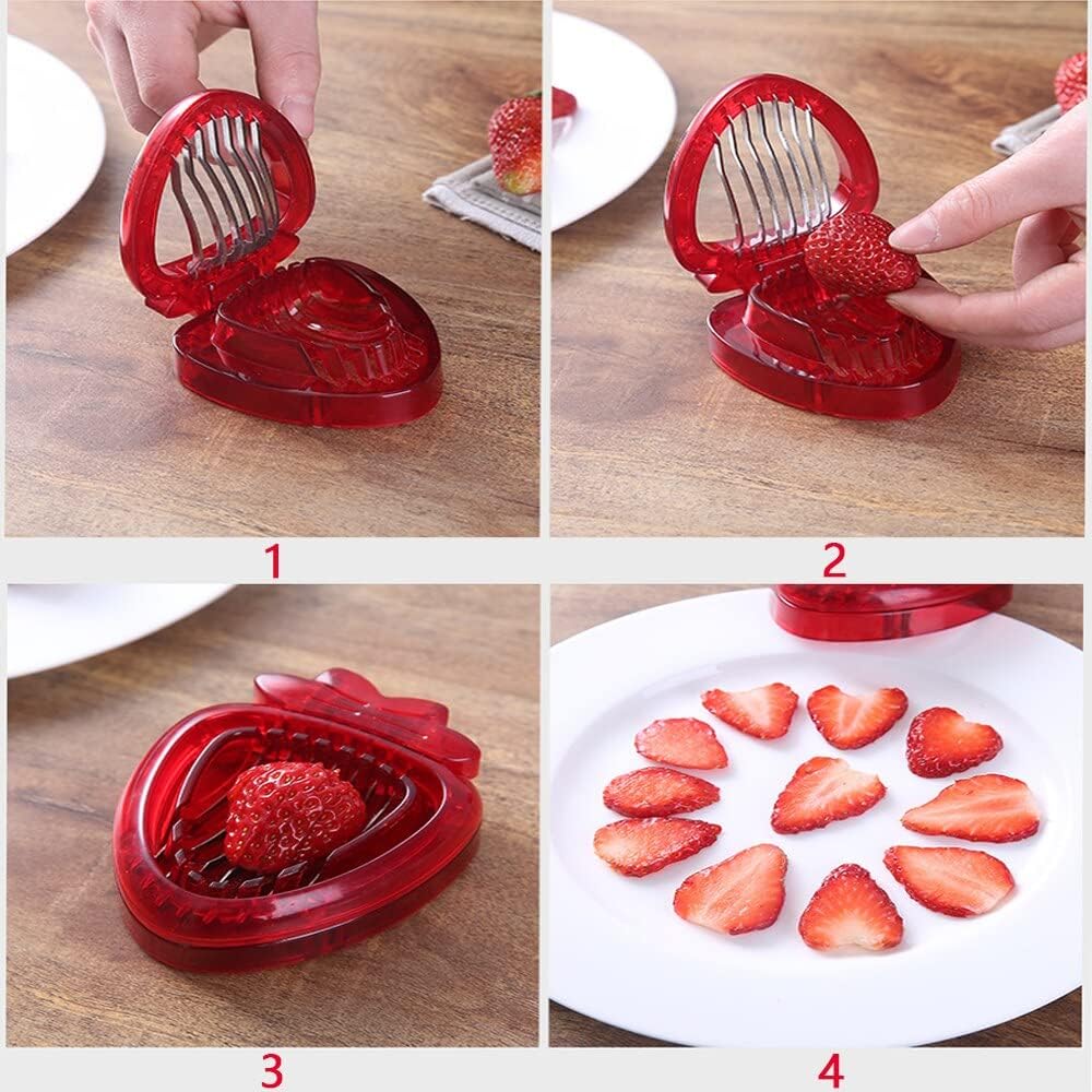 Slowtee 3pcs Strawberry Slicer/Cutter/Corer, Strawberry Huller Fruit Leaf Stem Remover Salad Cake Tools for Kitchen Gadget Accessories, 2 Leaf Stem Removers, 1 Cutter
