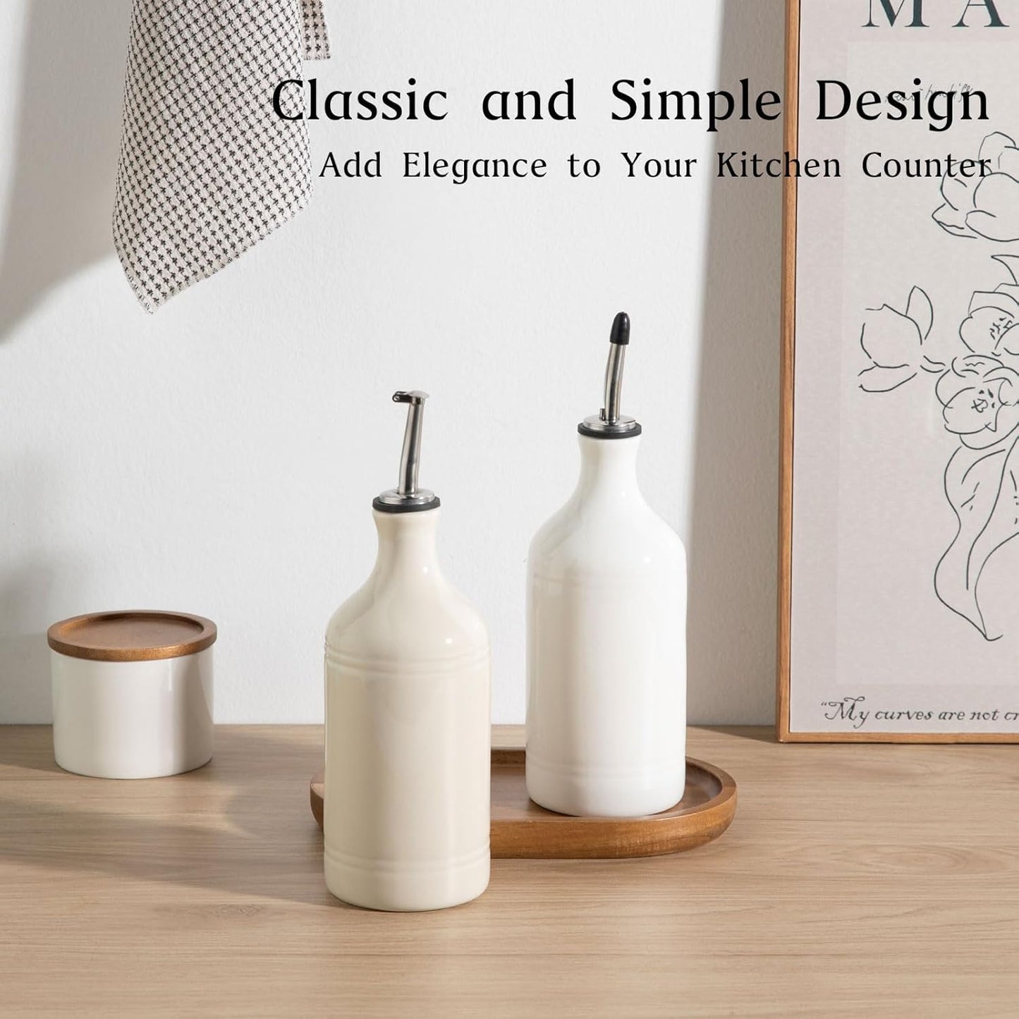Sweejar Ceramic Olive Oil Dispenser Bottle, Opaque Oil Cruet Protects to Reduce Oxidation, Suitable for Storage Vinegar, Coffee Syrups & Other Liquids, Pack of 1, 15.5 Fl Oz(Beige)