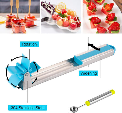 Watermelon Slicer Watermelon Cube Cutter Knife Corer Windmill Stainless Steel Watermelon Fruit Tools with Melon Baller Scooper Easy Slicer Unique Kitchen Gadgets Watermelon Knife Home Gift (Pink)