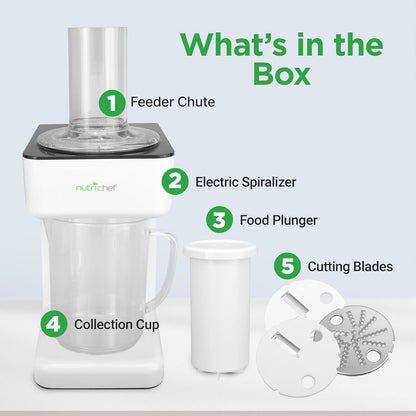NutriChef Electric Vegetable Spiralizer – 3-Blade Zucchini Spiralizer Noodle Maker, Veggie Spiral Slicer for Healthy Zoodles, Salad, Pasta, & Garnishes – Dishwasher-Safe, Food-Grade Design