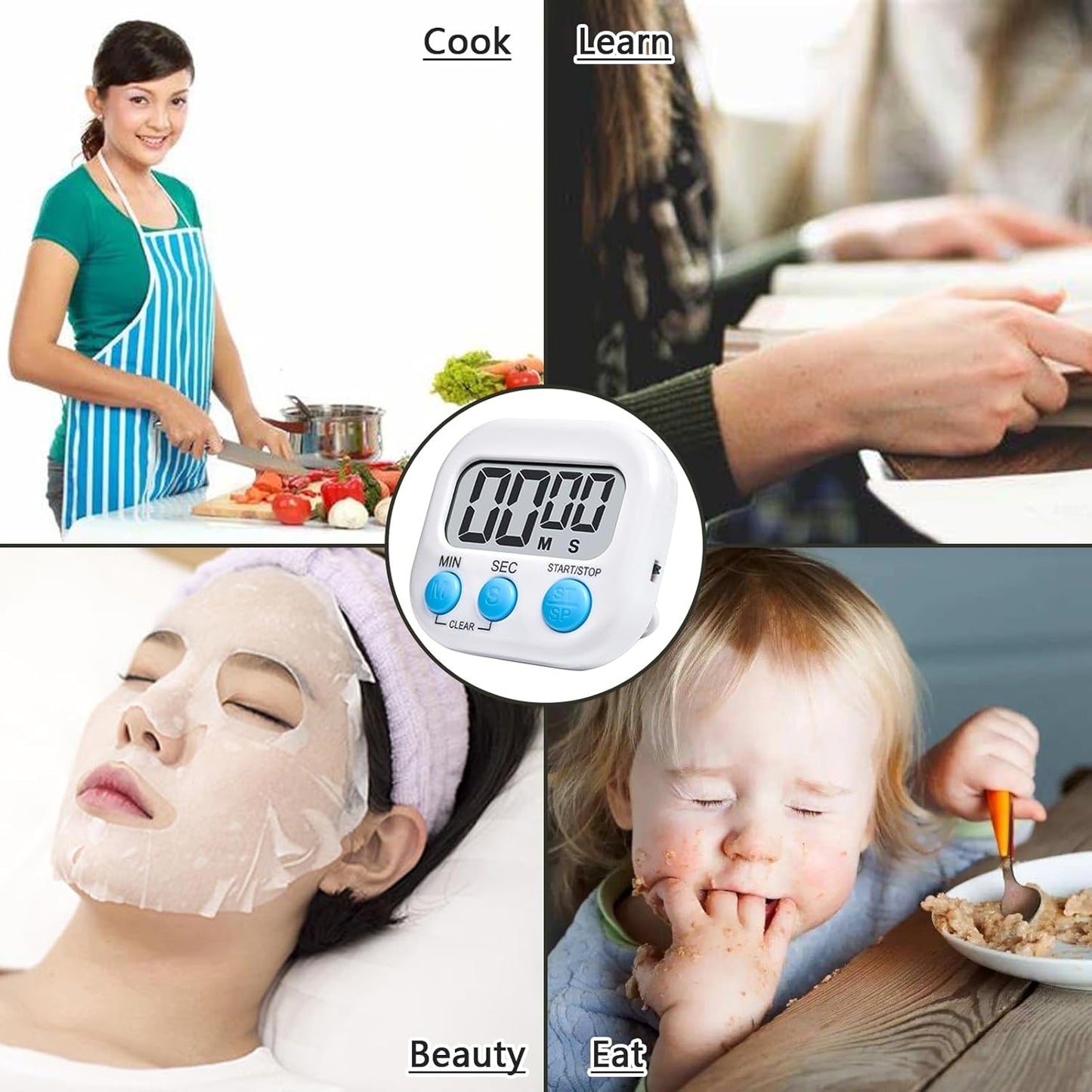 Small Digital Timer for Kitchen Cooking Baking Sports Office Meeting Multi-Function Count Up Countdown Magnetic Backing and ON/Off Switch Desk Electronic Timer (Black)