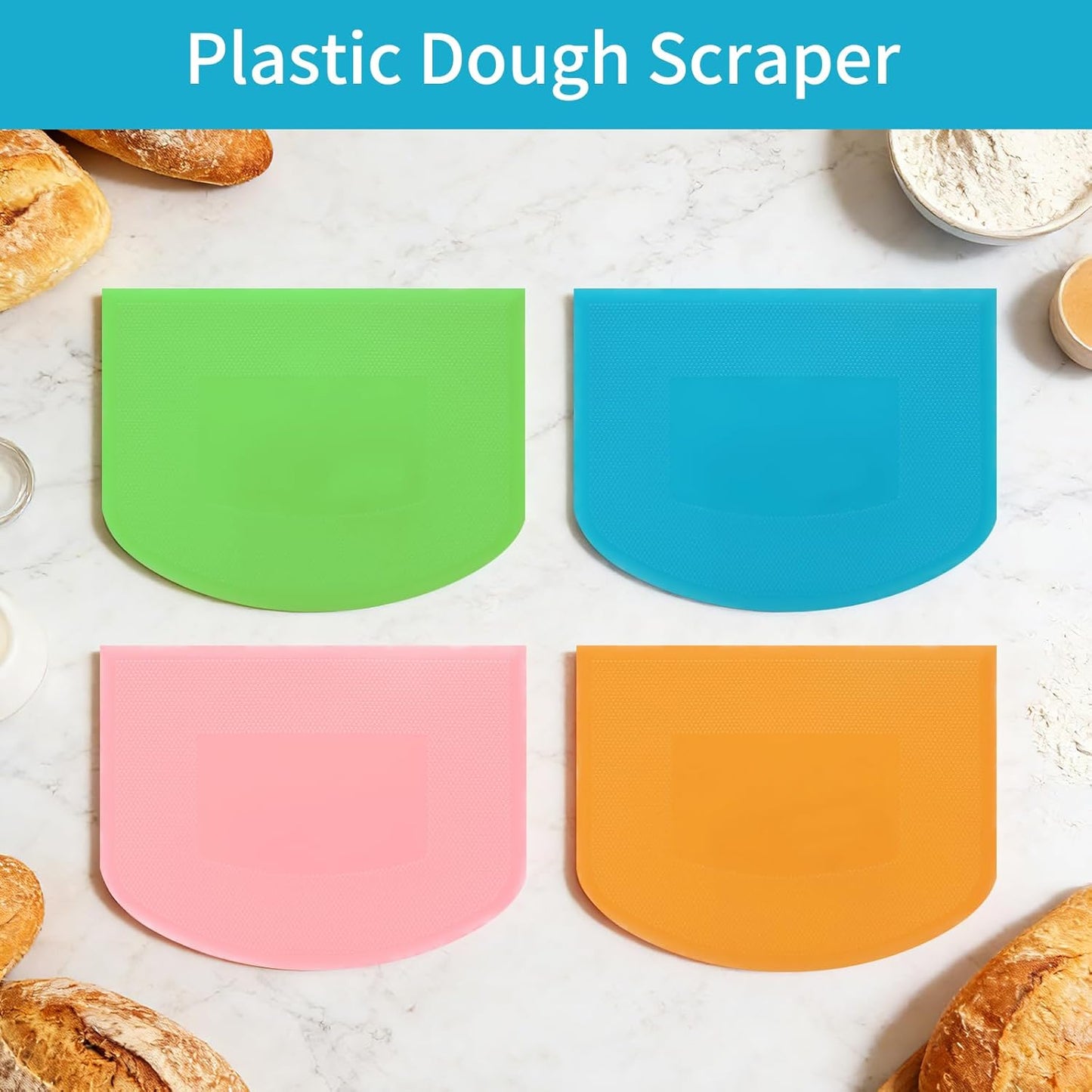 4 Pcs Flexible Dough Scraper,Sourdough Scraper,Pastry Cutter for Sourdough, Multifunctional Kitchen Scraper Tool, Baking, Bread Dough Cutter, Cake Smoother for Icing(4 Colors)