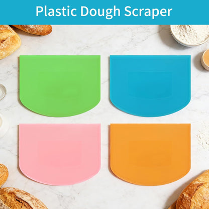 4 Pcs Flexible Dough Scraper,Sourdough Scraper,Pastry Cutter for Sourdough, Multifunctional Kitchen Scraper Tool, Baking, Bread Dough Cutter, Cake Smoother for Icing(4 Colors)