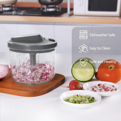 LHS Manual Food Processor Large Vegetable Chopper, 1000ML Pull String Chopper Garlic Mincer Onion Cutter for Veggies,Salad,Fruits, Nuts, BPA Free, Black