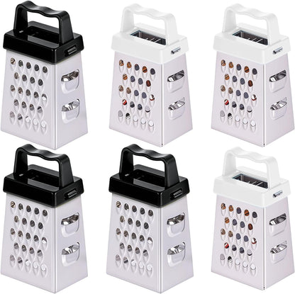 Ptwola 6 Pcs Mini Cheese Grater Professional Box Grater Stainless Steel Fine Coarse Handheld Slicer with 4 Sides Small Box Food Shredder Safe Zester for Kitchen Cheese Garlic Ginger Vegetable Potatoes