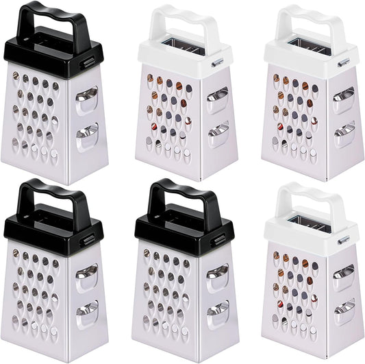 Ptwola 6 Pcs Mini Cheese Grater Professional Box Grater Stainless Steel Fine Coarse Handheld Slicer with 4 Sides Small Box Food Shredder Safe Zester for Kitchen Cheese Garlic Ginger Vegetable Potatoes