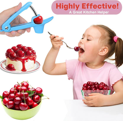Cherry Pitter Tool, Heavy-Duty Cherry Seed Core Remover, Cherry Pitter Remover Tool with Space-Saving Lock Design, Pit Remover for Cherries (Green)