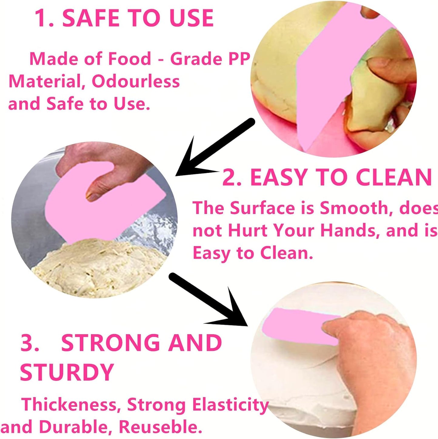 Dough Scraper Bench Scraper Dual Sided Comb Curved Flat Cake Scraper Tool,Decorating Comb,Plastic Sawtooth, 6Pcs, 4.7x3.4",Pink; for Baking,Non-Slip Bakeware Decorating Tools Sculpting&Modeling Tools