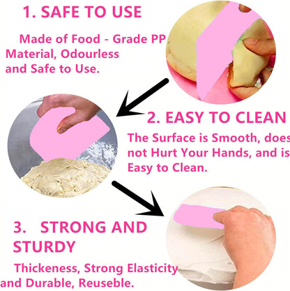 Dough Scraper Bench Scraper Dual Sided Comb Curved Flat Cake Scraper Tool,Decorating Comb,Plastic Sawtooth, 6Pcs, 4.7x3.4",Pink; for Baking,Non-Slip Bakeware Decorating Tools Sculpting&Modeling Tools