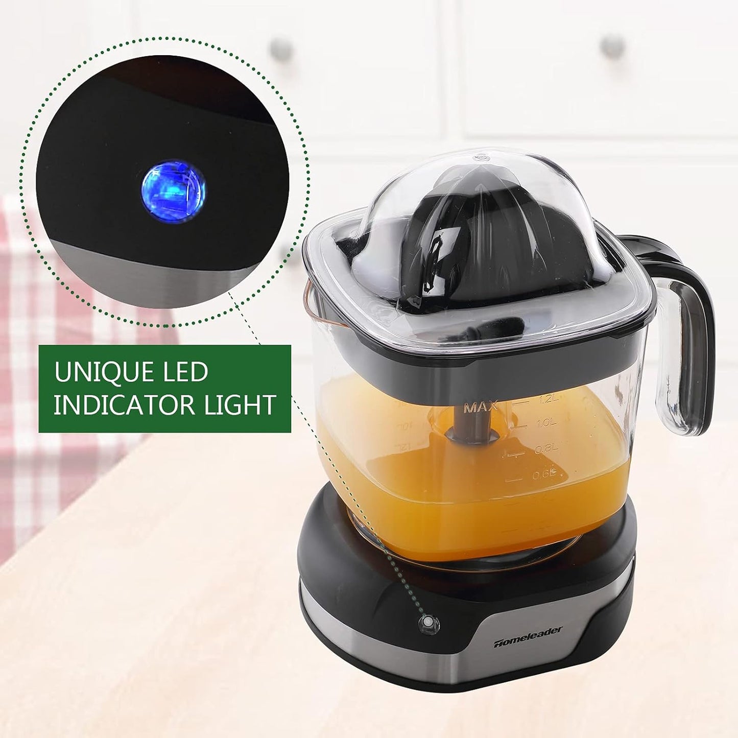 Homeleader Upgraded Orange Juicer, Stainless Steel Citrus Press for Effortless Orange & Lemon Juice, Portable & Easy Clean, Essential for Healthy Juicing, Black,1.2L