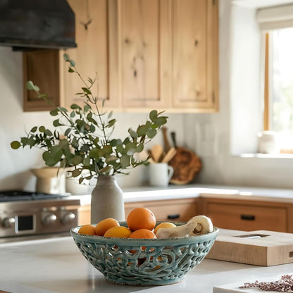 SIDUCAL Ceramic Fruit Bowl for Kitchen Counter,Decorative Fruit Basket with Holes, 10.43" Large Hollow Out Fruit Vegetable Holder Bowl for Table Decor, Gray
