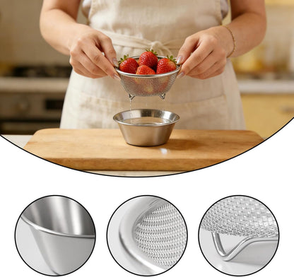 304 Stainless Steel Rice Washer & Small Colander: 5.5-Inch Fruit Washing Bowl with Strainer, Multifunctional Rice Strainer (700ML)