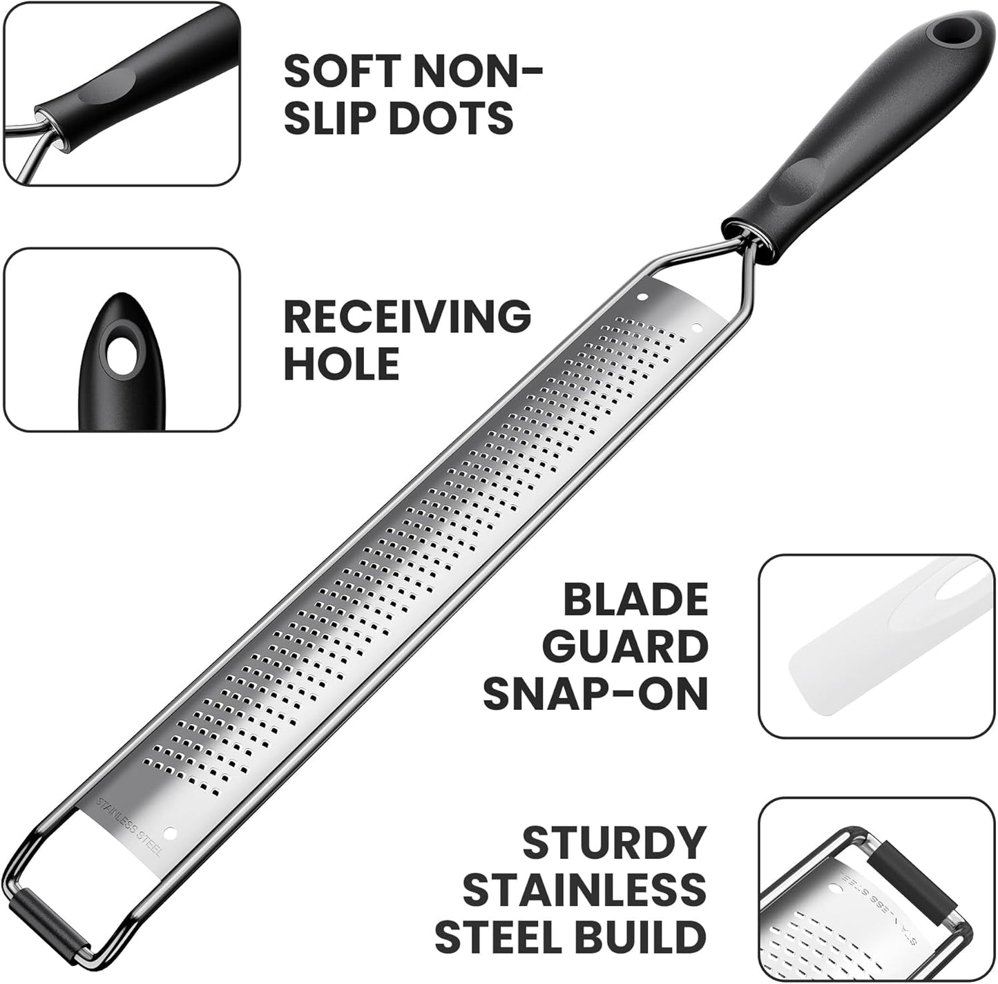 Zester Grater for Lemon Cheese with Handle,Black