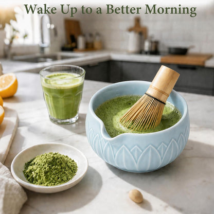 Matcha Whisk Set, Ceramic Matcha Set Includes Bowl & Holder, Bamboo Whisk (Chasen), Scoop, Spoon and Sifter, 6PCS Matcha Kit Covers Everything Needed for Making Matcha (Green)