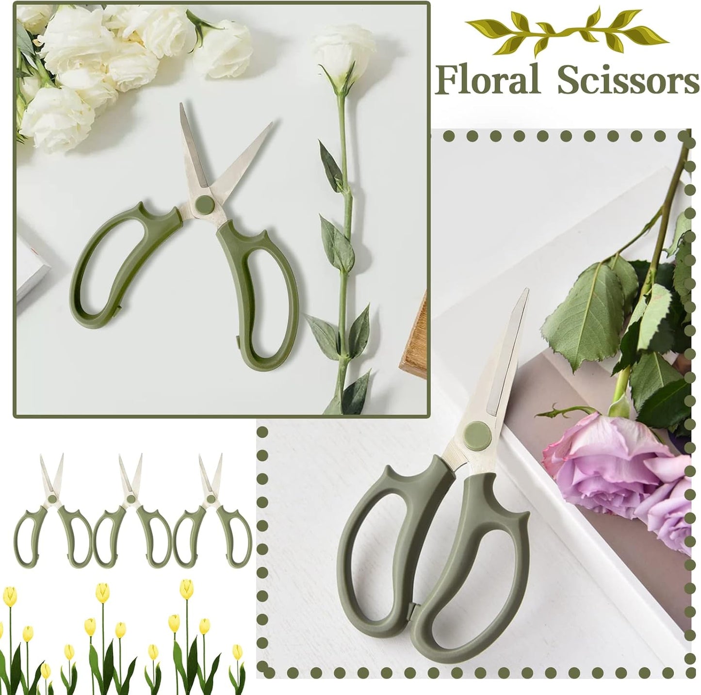 3 Pcs Garden Scissors Floral Shears,Professional Floral Scissors with Comfortable Grip Handle,Premium Garden Pruning Shears for Plants Trimming and Fruit Picking Trimming,Pink