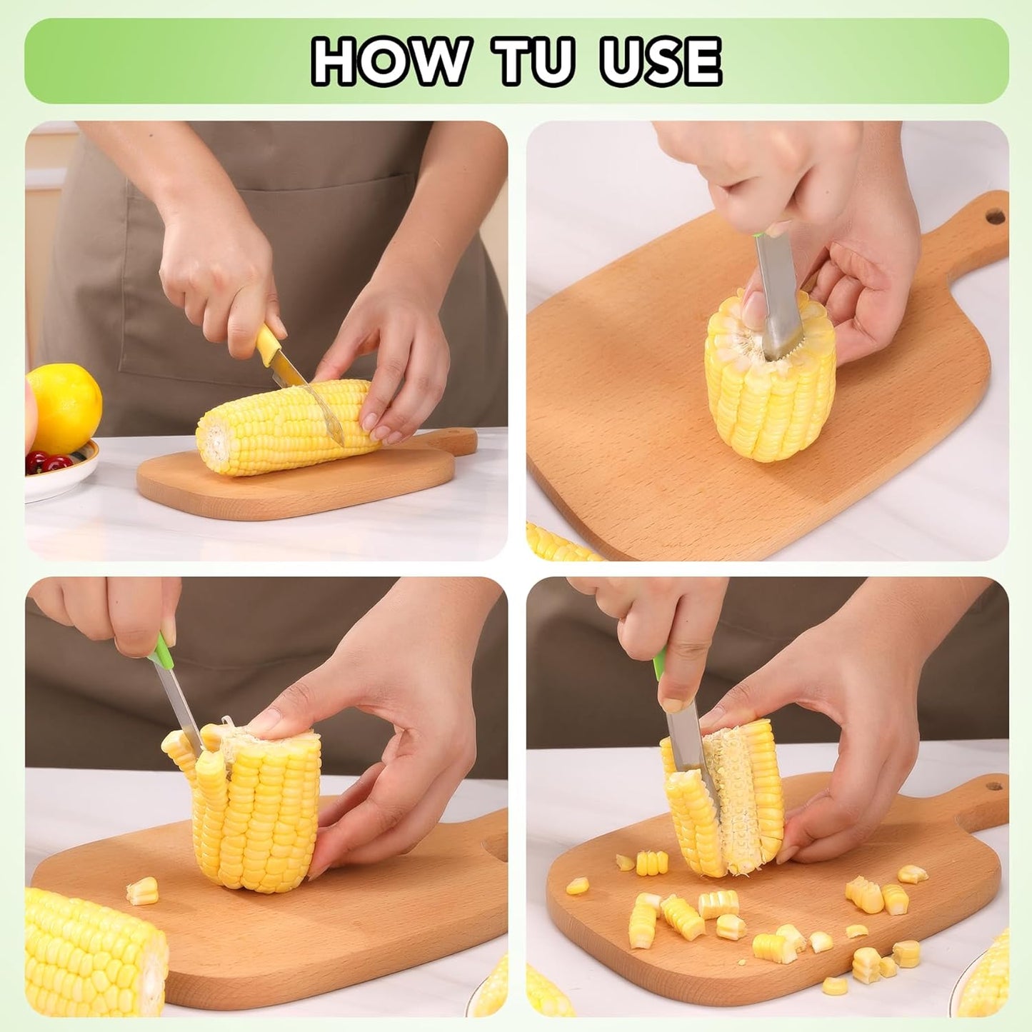 Corn Prep Peeler Joochi Stainless Steel Corn Stripping Tool Corn Cobber Remover Tools Cob Corn Stripper Thresher Quickly Remove Fresh & Boiled Corn Kernels Kitchen Gadget Chef Gift Idea (Green)