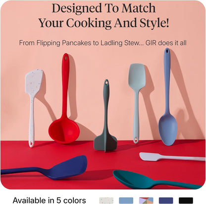 GIR: Get It Right 5-Piece Silicone Ultimate Kitchen Utensils Set - Ladle, Spatula, Flip, Spoon & Spoonula - Non-Toxic Cooking Utensils for Nonstick Cookware, Cooking and Baking - Black