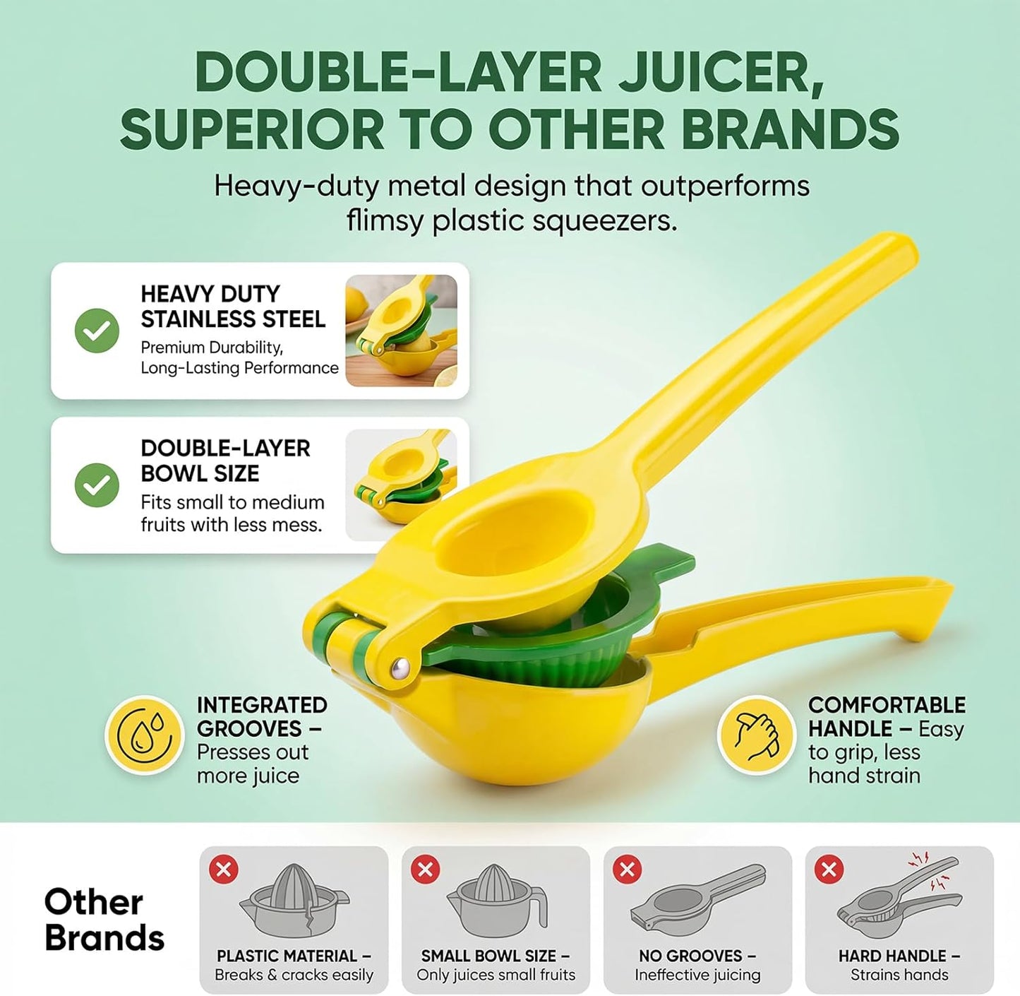 Stainless Steel Manual Juicer Citrus, Lemon Squeezer, Fruit Juicer Lime Press Metal, Professional Hand Juicer Kitchen Tool Bar Juicer for Bartender Accessories