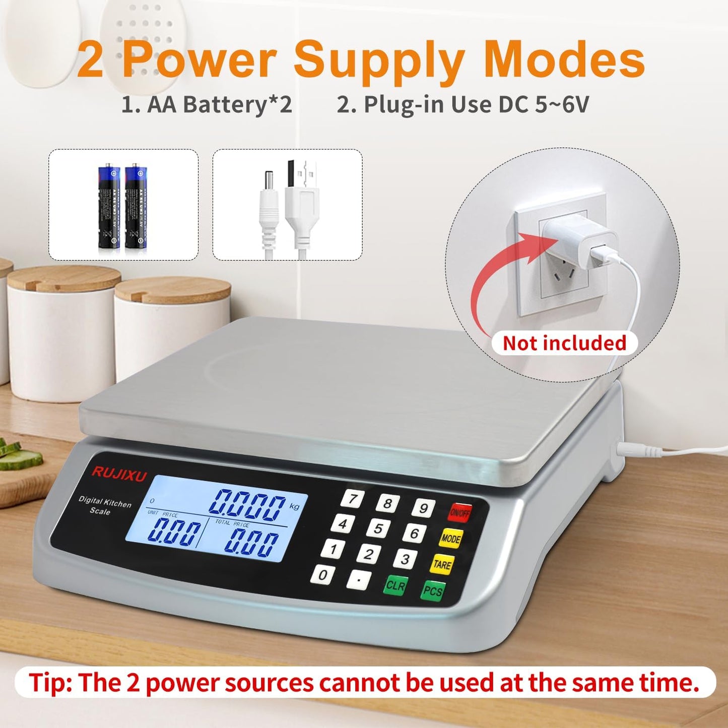 Large Digital Kitchen Scale 30KG Commercial Food Scale 66LB for Baking Bread Meat Stainless Steel Price Computing Scale LCD Display,Prep Counting Scale for Parts and Coins Adapter Included